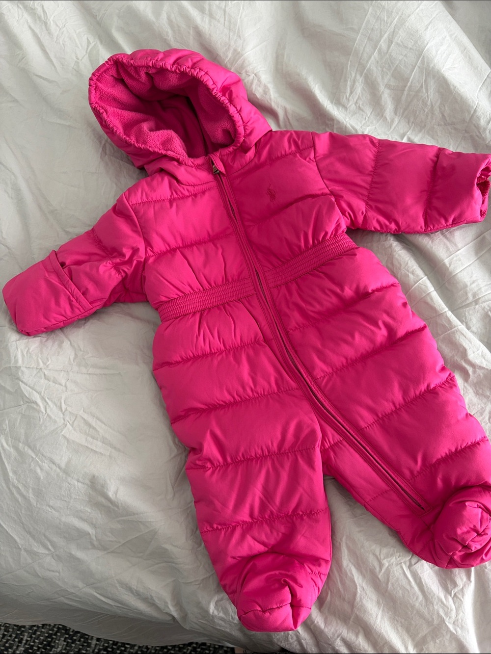 Ralph Lauren Bright Pink Quilted Baby Snowsuit bunting 3 months